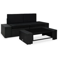vidaXL 3 részes fekete polyrattan kerti ülőgarnitúra kerti bútor