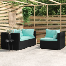 vidaXL 3 részes fekete polyrattan kerti ülőgarnitúra párnákkal kerti bútor