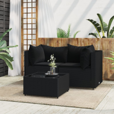 vidaXL 3 részes fekete polyrattan kerti ülőgarnitúra párnákkal kerti bútor