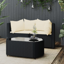 vidaXL 3 részes fekete polyrattan kerti ülőgarnitúra párnákkal kerti bútor