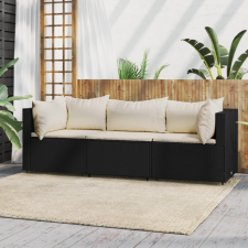 vidaXL 3 részes fekete polyrattan kerti ülőgarnitúra párnákkal kerti bútor
