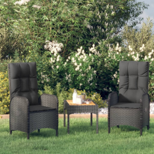 vidaXL 3 részes fekete polyrattan kerti ülőgarnitúra párnákkal kerti bútor