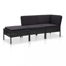 vidaXL 3 részes fekete polyrattan kerti ülőgarnitúra párnákkal kerti bútor