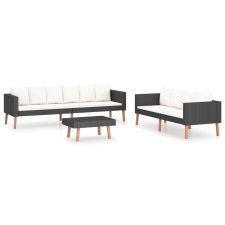 vidaXL 3 részes fekete polyrattan kerti ülőgarnitúra párnákkal (3059337) kerti bútor
