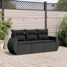vidaXL 3 részes fekete polyrattan kerti ülőgarnitúra párnával kerti bútor