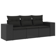 vidaXL 3 részes fekete polyrattan kerti ülőgarnitúra párnával (3222254) kerti bútor