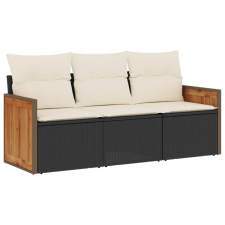 vidaXL 3 részes fekete polyrattan kerti ülőgarnitúra párnával (3259837) kerti bútor