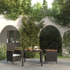 vidaXL 3-részes fekete polyrattan kültéri étkezőszett párnákkal kerti bútor