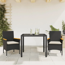 vidaXL 3 részes fekete polyrattan/üveg kerti étkezőgarnitúra párnákkal kerti bútor