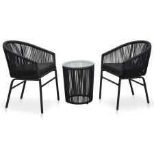 vidaXL 3-részes fekete PVC rattan bisztrószett párnákkal kerti bútor