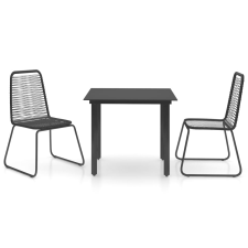 vidaXL 3 részes fekete PVC rattan kerti étkezőgarnitúra kerti bútor