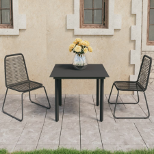 vidaXL 3 részes fekete PVC rattan kerti étkezőgarnitúra kerti bútor