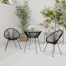 vidaXL 3 részes fekete PVC rattan kültéri étkezőgarnitúra kerti bútor
