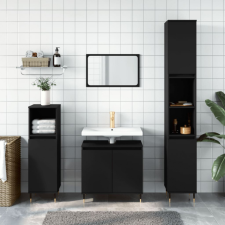 vidaXL 3 részes fekete szerelt fa fürdőszobaszekrény-szett fürdőszoba bútor