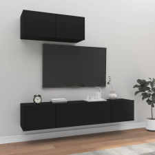 vidaXL 3 részes fekete szerelt fa TV-szekrényszett bútor