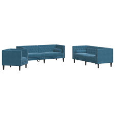 vidaXL 3 részes kék bársony Chesterfield kanapészett hengerpárnákkal (3209289) bútor