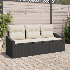 vidaXL 3 részes kert étkező szett párnákkal fekete poly rattan kerti bútor