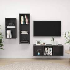 vidaXL 3 részes magasfényű szürke forgácslap TV-szekrény szett bútor