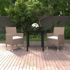 vidaXL 3 részes polyrattan és üveg kerti étkezőgarnitúra párnákkal kerti bútor