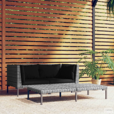 vidaXL 3 részes sötétszürke félkör alakú polirattan kerti ülőgarnitúra kerti bútor