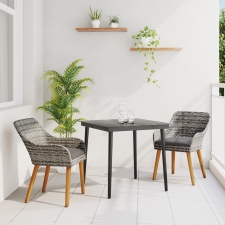 vidaXL 3 részes szürke poly rattan kert étkező szett kerti bútor