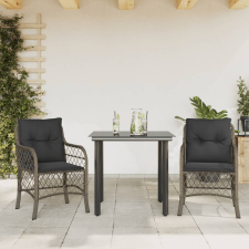 vidaXL 3 részes szürke polyrattan bisztrógarnitúra párnákkal kerti bútor