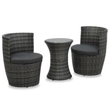 vidaXL 3-részes szürke polyrattan bisztrószett párnákkal kerti bútor