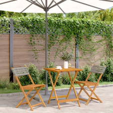 vidaXL 3 részes szürke polyrattan és tömör fa bisztrószett kerti bútor