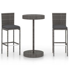 vidaXL 3 részes szürke polyrattan kerti bárszett párnákkal kerti bútor