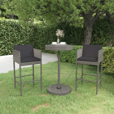 vidaXL 3 részes szürke polyrattan kerti bárszett párnákkal kerti bútor
