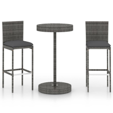 vidaXL 3 részes szürke polyrattan kerti bárszett párnákkal (3064765) kerti bútor