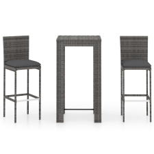 vidaXL 3 részes szürke polyrattan kerti bárszett párnákkal (3064793) kerti bútor