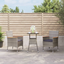 vidaXL 3-részes szürke polyrattan kerti bisztrógarnitúra párnákkal kerti bútor