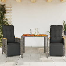 vidaXL 3 részes szürke polyrattan kerti bisztrógarnitúra párnákkal kerti bútor
