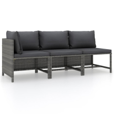 vidaXL 3 részes szürke polyrattan kerti bútorszett párnákkal kerti bútor