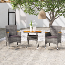 vidaXL 3 részes szürke polyrattan kerti étkezőgarnitúra kerti bútor