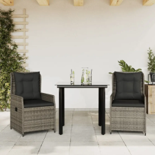 vidaXL 3 részes szürke polyrattan kerti étkezőgarnitúra párnával kerti bútor