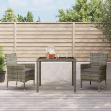 vidaXL 3 részes szürke polyrattan kerti étkezőgarnitúra párnával kerti bútor