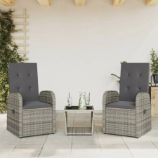 vidaXL 3 részes szürke polyrattan kerti étkezőgarnitúra párnával kerti bútor