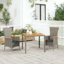vidaXL 3 részes szürke polyrattan kerti étkezőgarnitúra párnával kerti bútor