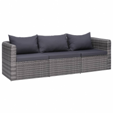 vidaXL 3 részes szürke polyrattan kerti ülőgarnitúra párnákkal kerti bútor