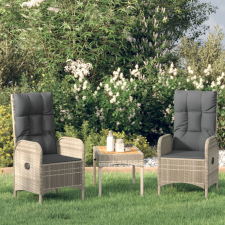 vidaXL 3 részes szürke polyrattan kerti ülőgarnitúra párnákkal kerti bútor