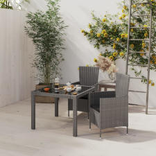 vidaXL 3-részes szürke polyrattan kültéri étkezőszett párnákkal kerti bútor