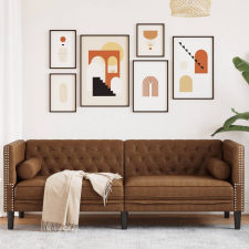 vidaXL 3 személyes barna műbőr Chesterfield kanapé hengerpárnákkal (372702) bútor