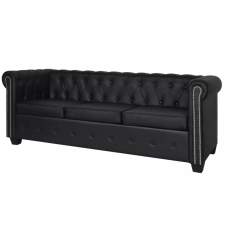 vidaXL 3 személyes fekete Chesterfield műbőr kanapé bútor