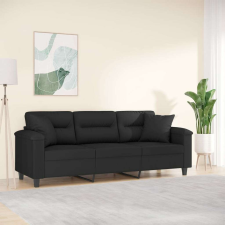 vidaXL 3 személyes fekete mikroszálas szövetkanapé párnákkal 180 cm bútor