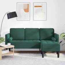 vidaXL 3 személyes kanapé chaise longue-al sötétzöld 160 cm bársonyos bútor
