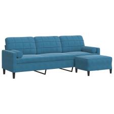 vidaXL 3 személyes kék bársonykanapé lábtartóval 210 cm (3278286) bútor