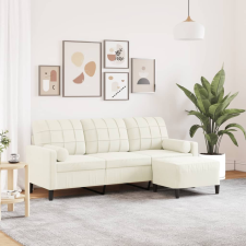 vidaXL 3 személyes krémszínű bársonykanapé lábtartóval 180 cm (3278275) bútor