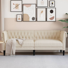 vidaXL 3 személyes krémszínű szövet Chesterfield kanapé bútor